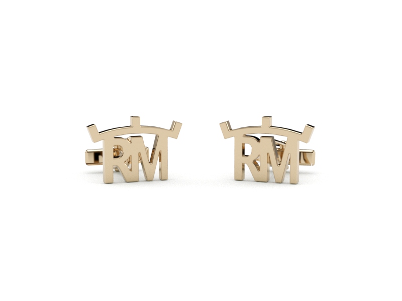 Gemelos Personalizados Iniciales RM con Corona chapado oro 18l