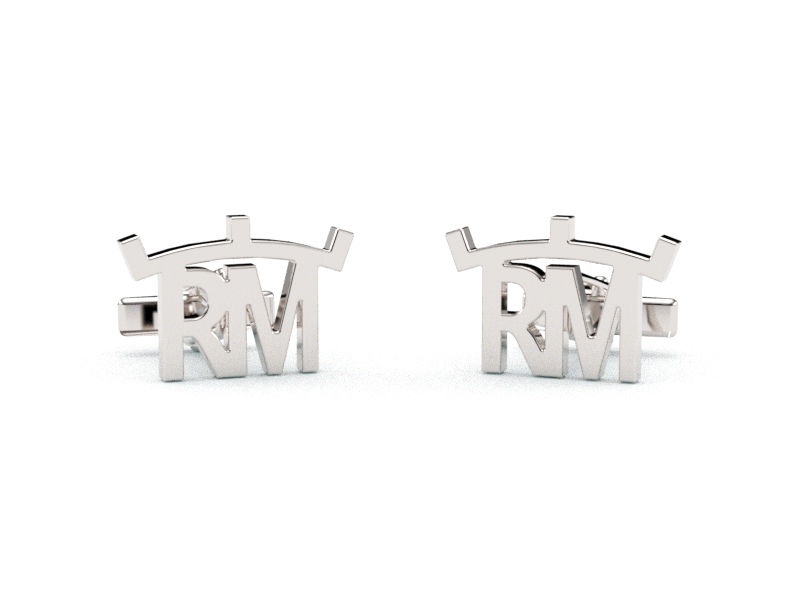 Gemelos Personalizados Iniciales RM con Corona baño de rodio