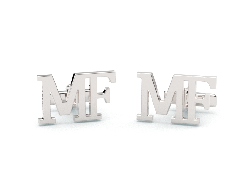 Gemelos Personalizados Iniciales MF con Brillantes baño de rodio
